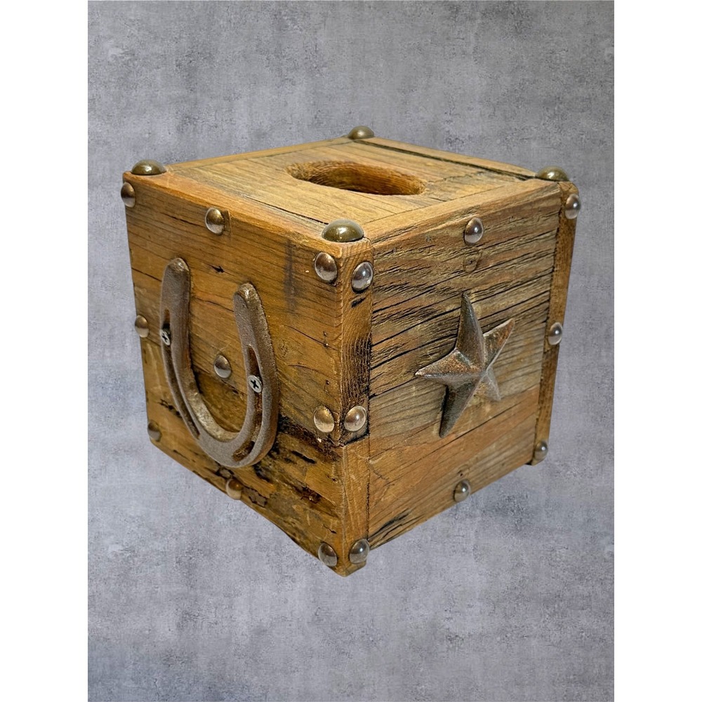 Tissue Box Cover Brown Rustic Western Horseshoe Star